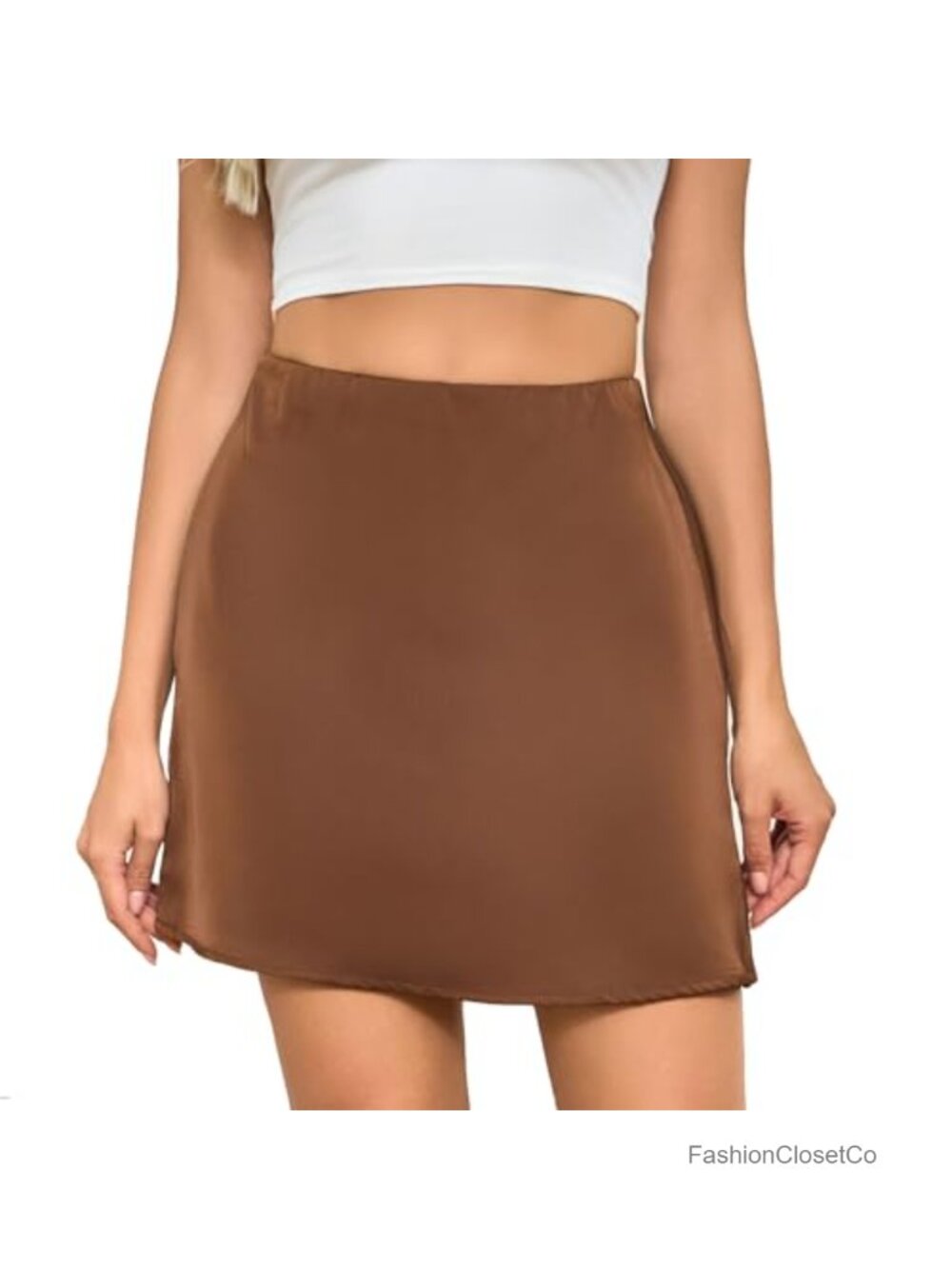 Silk Satin Mini Skirt High Waisted Ruffle Flared A-Line